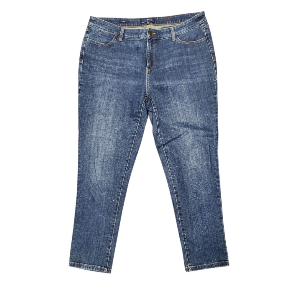 Talbots Simply Flattering 5-Pocket Studded Ankle Jean Medium Blue Wash Plus 14W